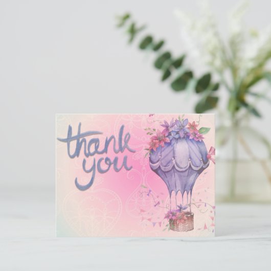 roze en paarse bloemen bedankkaart (Staand voorkant)