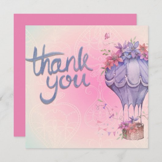 roze en paarse bloemen bedankkaart (Voorkant / Achterkant)