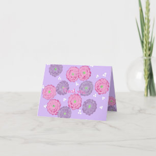 Roze en paarse bloemen Bedankt kaarten Verjaardag