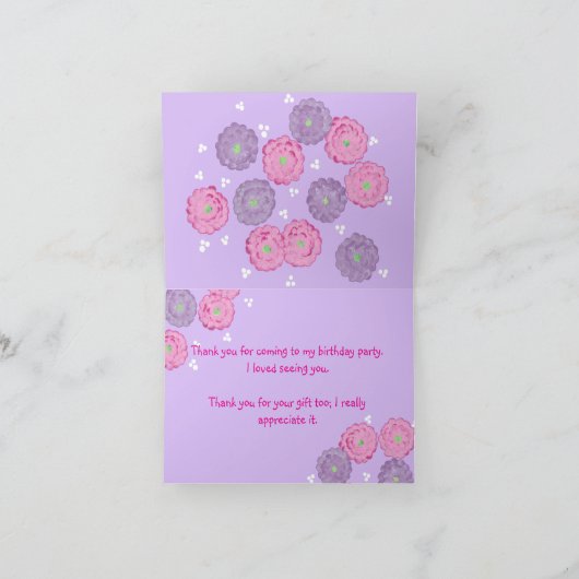 Roze en paarse bloemen Bedankt kaarten Verjaardag (Binnen)