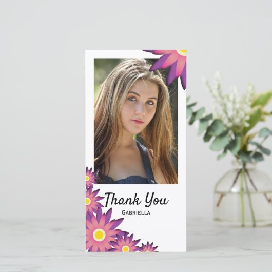 Roze en paarse bloemen Bedankt voor je fotokaart (Staand voorkant)