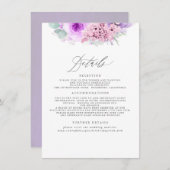 Roze en Paarse Bloemen Bruiloft Informatie Informatiekaartje (Voorkant / Achterkant)