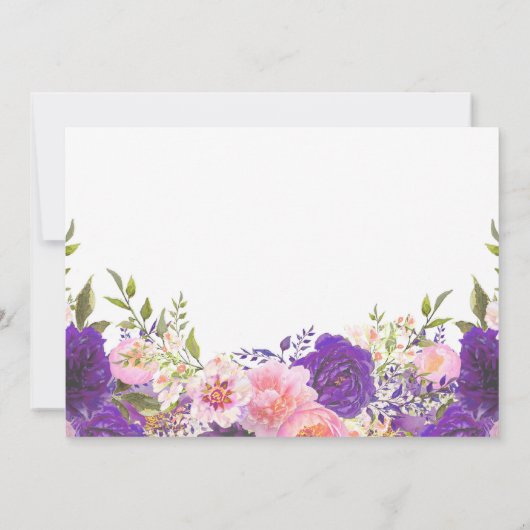 Roze en paarse bloemen, bruine doucheuitnodiging kaart (Achterkant)