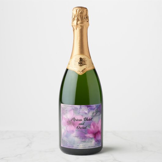 Roze en Paarse Bloemen cosmetica flesje label Sparkling Wijnetiket (Voorkant)