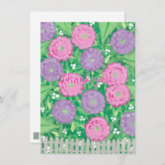 Roze en paarse bloemen Dank u kaarten (Voorkant / Achterkant)