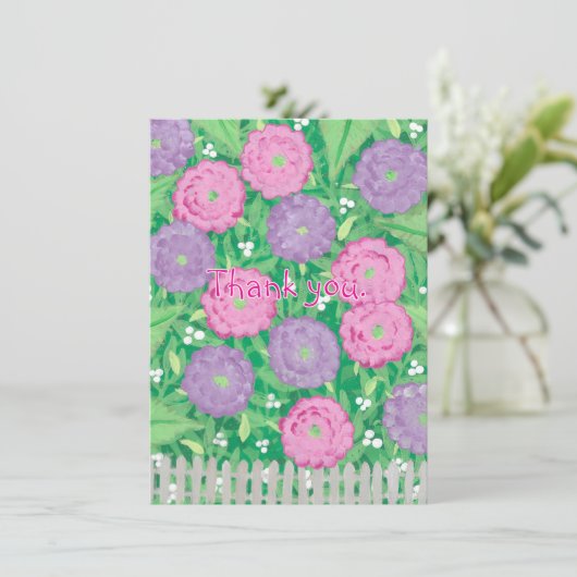 Roze en paarse bloemen Dank u kaarten (Staand voorkant)