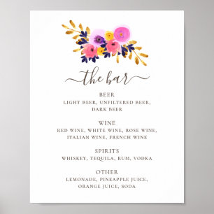 Roze en paarse bloemen. Drinken bar Floral bruilof Poster