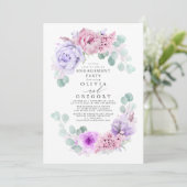 Roze en Paarse Bloemen Elegant Engagement Party Kaart (Staand voorkant)
