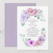 Roze en Paarse Bloemen Elegant Engagement Party Kaart (Voorkant / Achterkant)