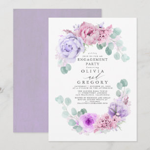 Roze en Paarse Bloemen Elegant Engagement Party Kaart