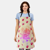 Roze en paarse bloemen en harten schort (Gedragen)