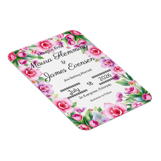 Roze en paarse bloemen flexibele fotomagneet magneet (Rechterzijde)