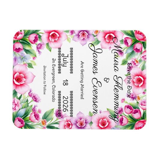 Roze en paarse bloemen flexibele fotomagneet magneet (Horizontaal)