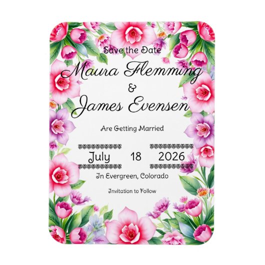 Roze en paarse bloemen flexibele fotomagneet magneet (Verticaal)