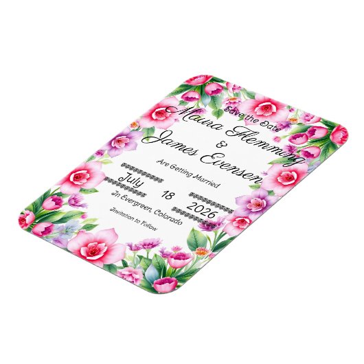 Roze en paarse bloemen flexibele fotomagneet magneet (Linkerzijde)