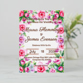 Roze en Paarse bloemen Folie uitnodiging (Staand Voorkant)