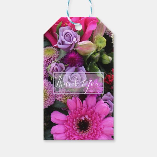 Roze en paarse bloemen gepersonaliseerd cadeaulabel (Voorkant)