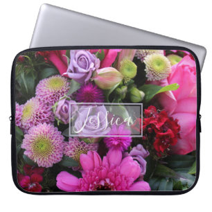 Roze en paarse bloemen gepersonaliseerd laptop sleeve