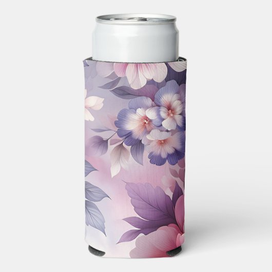  Roze en Paarse Bloemen Gepersonaliseerd Seltzer Blikjeskoeler (Seltzer Achterkant)