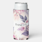  Roze en Paarse Bloemen Gepersonaliseerd Seltzer Blikjeskoeler (Seltzer Voorkant)