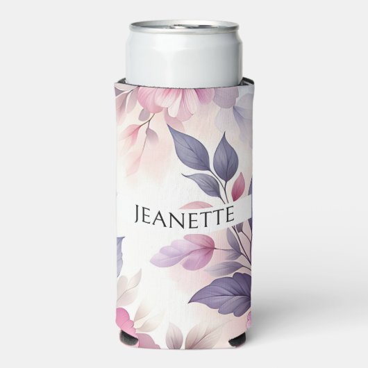  Roze en Paarse Bloemen Gepersonaliseerd Seltzer Blikjeskoeler (Seltzer Voorkant)