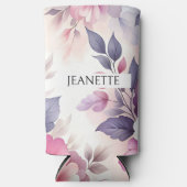  Roze en Paarse Bloemen Gepersonaliseerd Seltzer Blikjeskoeler (Voorkant)