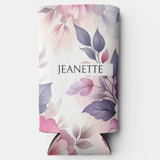  Roze en Paarse Bloemen Gepersonaliseerd Seltzer Blikjeskoeler (Voorkant)
