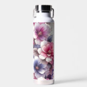  Roze en Paarse Bloemen Gepersonaliseerd Waterfles (Voorkant)