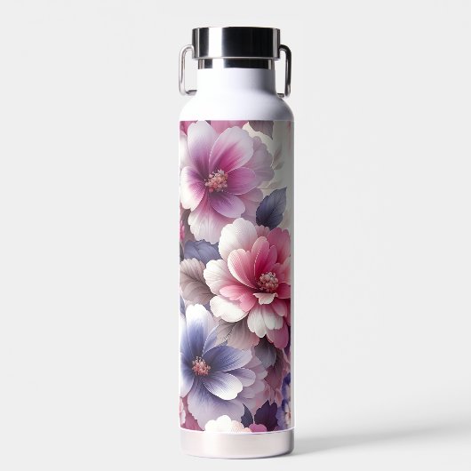  Roze en Paarse Bloemen Gepersonaliseerd Waterfles (Voorkant)