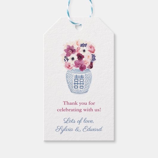 Roze en paarse bloemen Herfst Winter Vrijgezellenf Cadeaulabel (Voorkant)