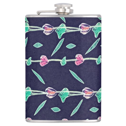 Roze en paarse bloemen heupfles (Voorkant)