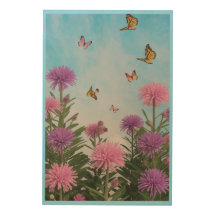 Roze en Paarse Bloemen Houten Wandkunst