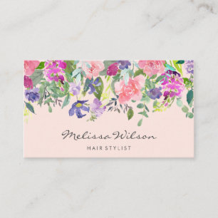 Roze en paarse bloemen Moderne handschrift Blush Visitekaartje