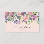 Roze en paarse bloemen Moderne handschrift Blush Visitekaartje (Voorkant)