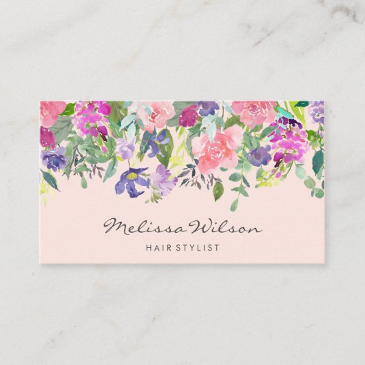 Roze en paarse bloemen Moderne handschrift Blush Visitekaartje (Voorkant)