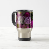 Roze en paarse bloemen monogram reisbeker (Voorkant links)