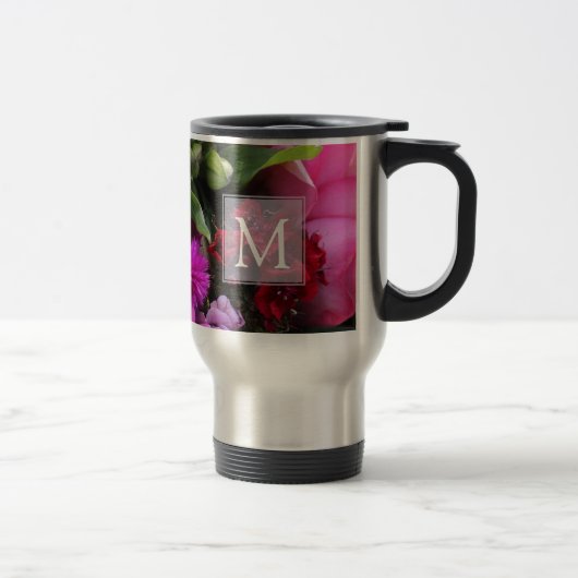 Roze en paarse bloemen monogram reisbeker (Rechts)