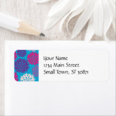 Roze en paarse bloemen op Blauwgroen blauw Etiket (Insitu)