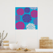 Roze en paarse bloemen op Blauwgroen blauw Poster (Keuken)