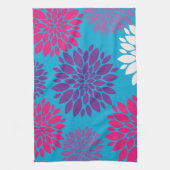 Roze en paarse bloemen op Blauwgroen blauw Theedoek (Verticaal)