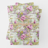 Roze en paarse bloemen op Plaid Inpakpapier Vel (In situ)