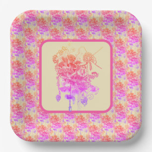Roze en paarse bloemen papier Borden Papieren Bordje