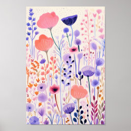 Roze en paarse bloemen poster