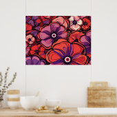 Roze en Paarse Bloemen Poster (Keuken)