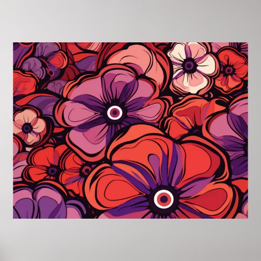 Roze en Paarse Bloemen Poster (Voorkant)