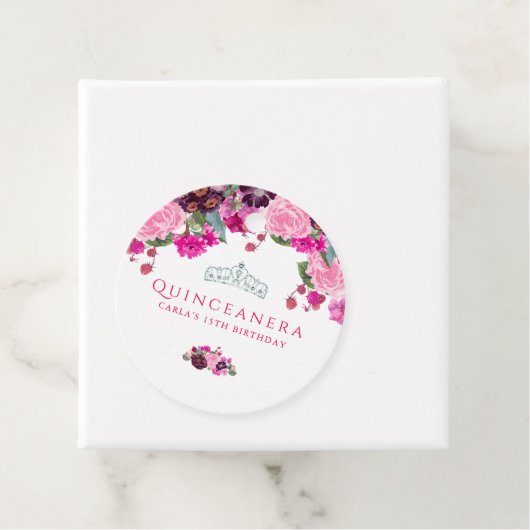 Roze en Paarse Bloemen Quinceanera Bedankjes Labels (In situ)