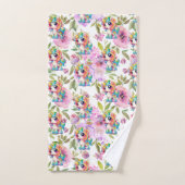  Roze en Paarse Bloemen Regenboog Eenhoorn Bad Handdoek (Handdoek)