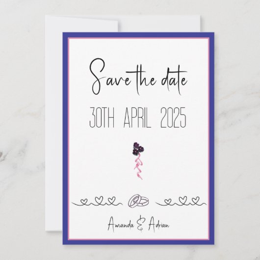 Roze en paarse bloemen  save the date (Voorkant)