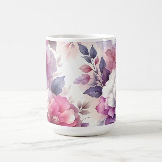 Roze en Paarse Bloemen Shabby Chic Koffiemok (Center)