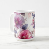 Roze en Paarse Bloemen Shabby Chic Koffiemok (Voorkant links)